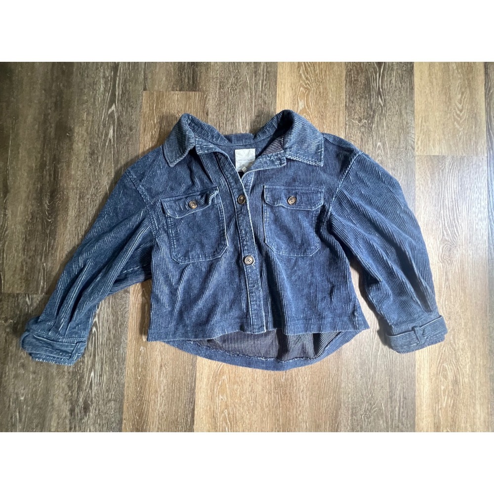 Avec Les Filles Corduroy Shacket Women Large Blue Button Down Boxy Crop‎ Jacket